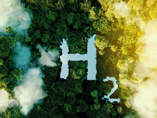 Wasserstoff H2 über einem Wald